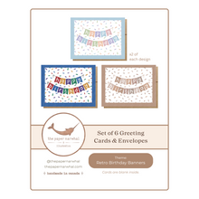 Load image into Gallery viewer, Retro Birthday Banner (Set of 6) Greeting Cards