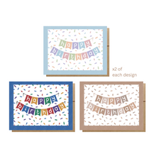 Load image into Gallery viewer, Retro Birthday Banner (Set of 6) Greeting Cards