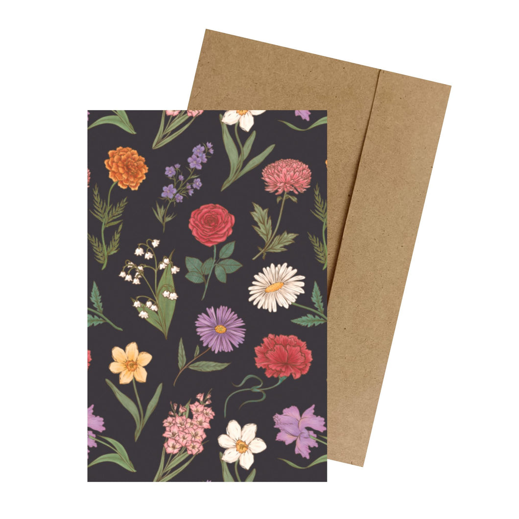 Flowers, Always, and Always (Black) MINI Greeting Card