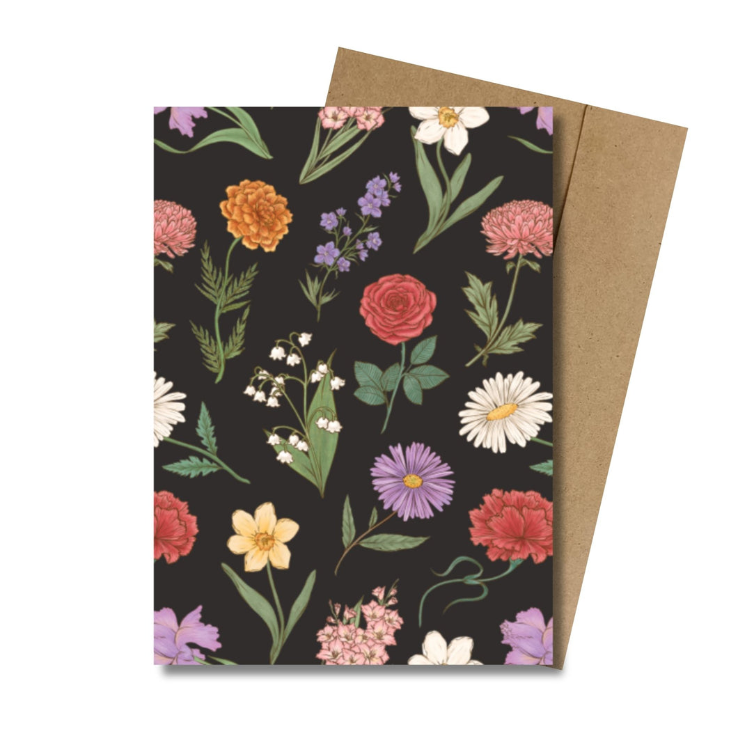 Flowers, Always, and Always (Black) MINI Greeting Card