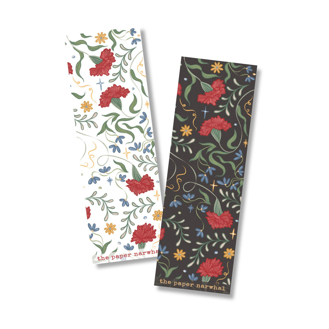 Folk Florals (Carnations) Double-Sided Bookmark
