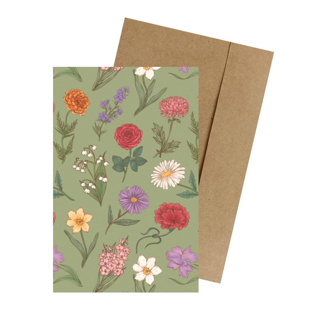 Flowers, Always, and Always (Green) MINI Greeting Card