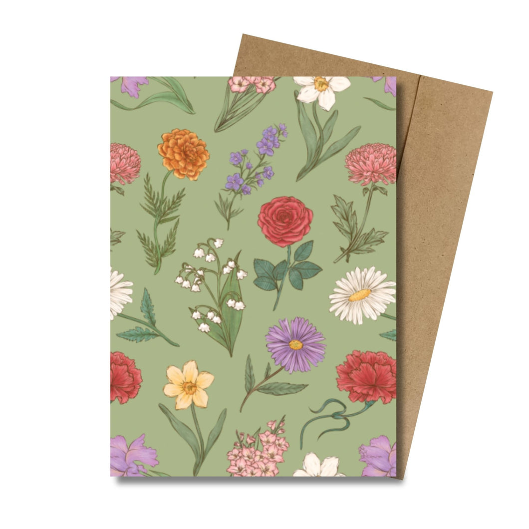 Flowers, Always, and Always (Green) MINI Greeting Card
