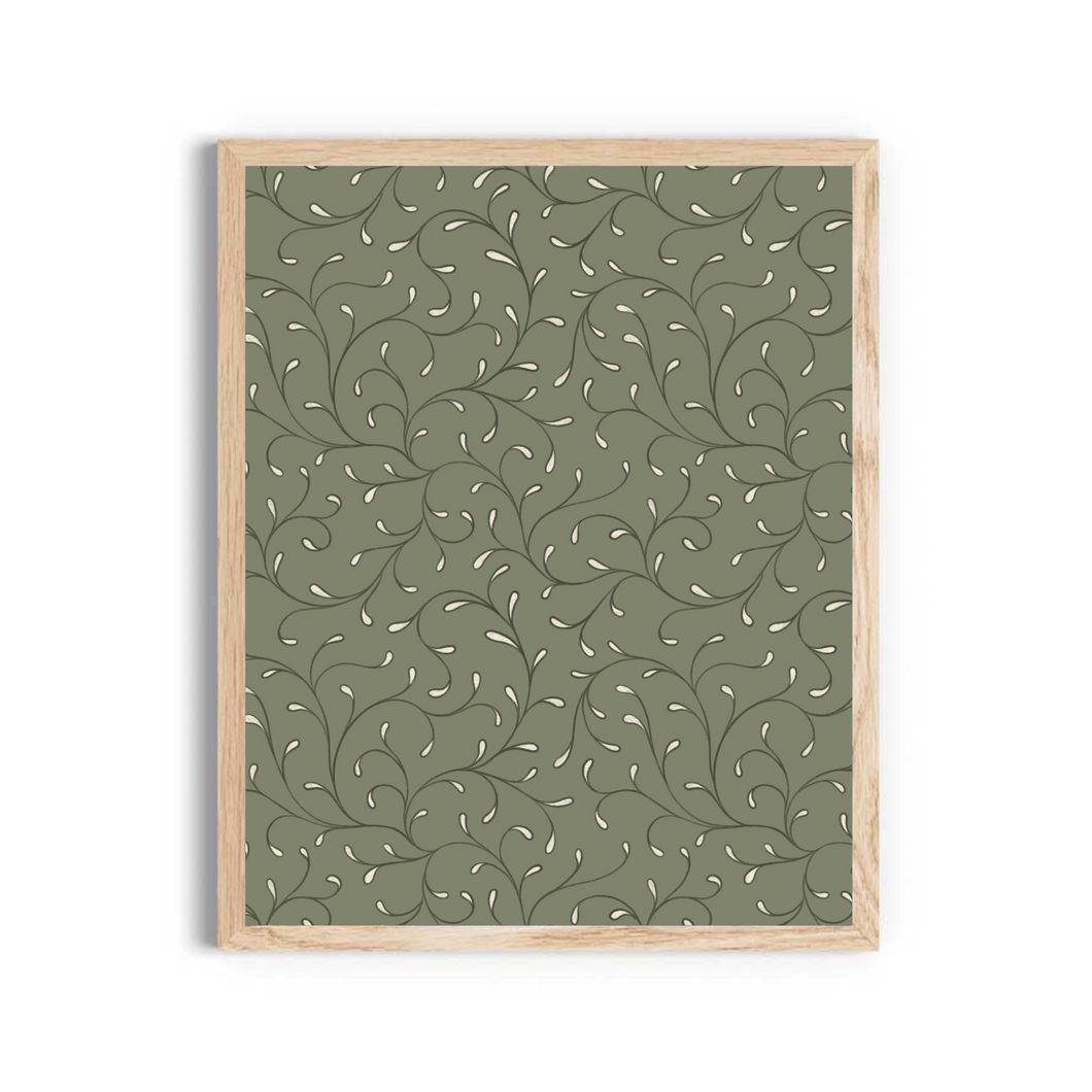 Garden Scrolls Art Print, Olive