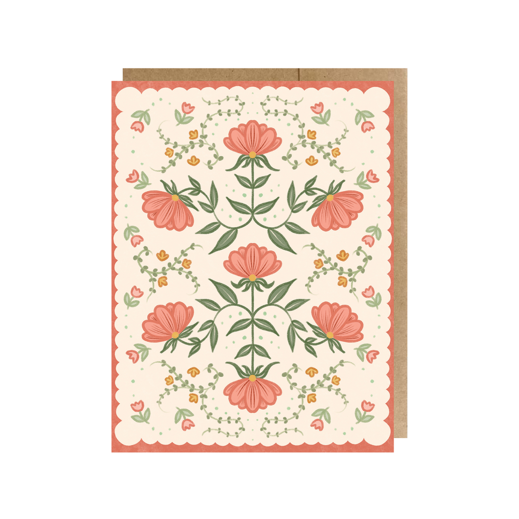 Folk Flowers Greeting Card, Orange