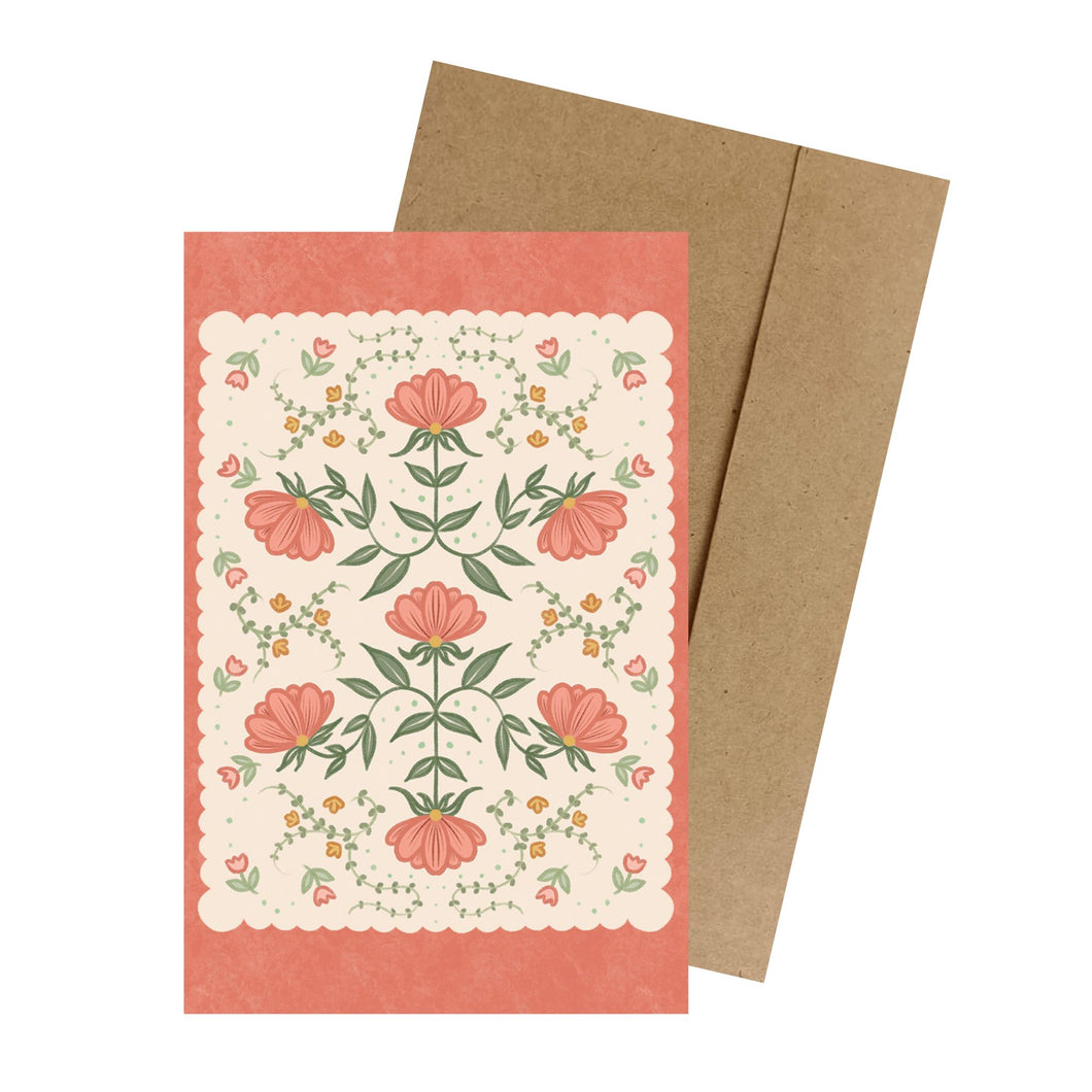 Folk Flowers (Orange) MINI Greeting Card