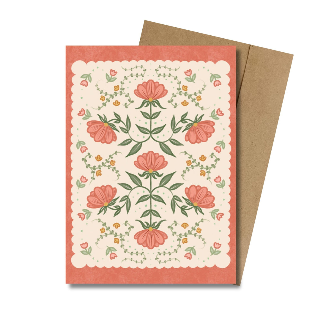 Folk Flowers (Orange) MINI Greeting Card