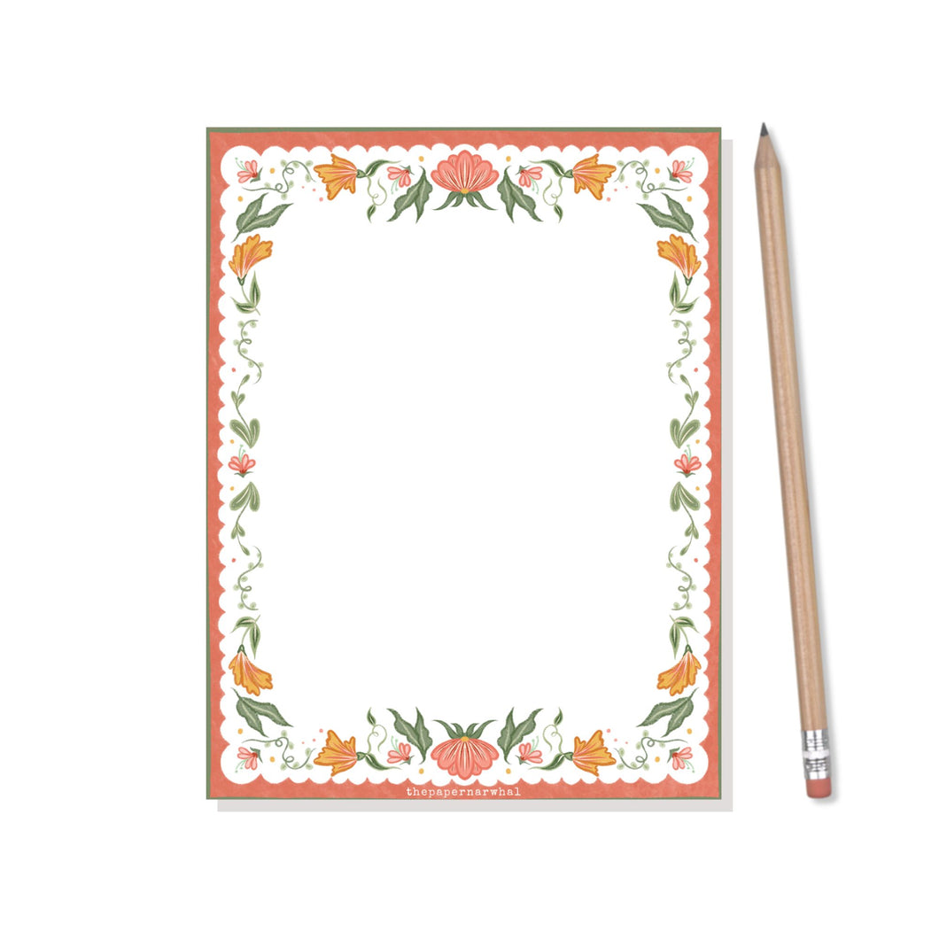 Folk Flowers Note Pad (Orange)