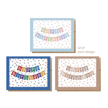 Load image into Gallery viewer, Retro Birthday Banner (Set of 6) Greeting Cards
