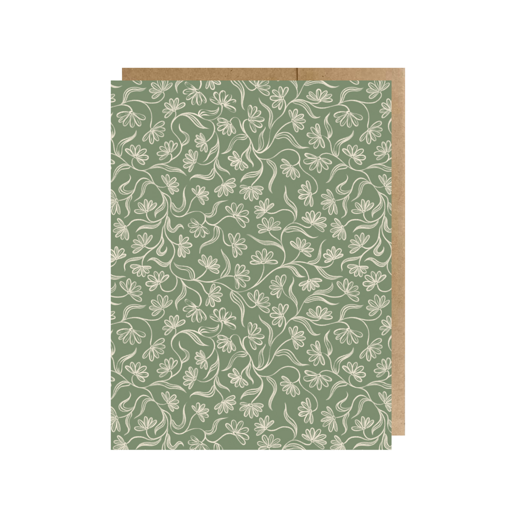 Tea Drunk Floral Greeting Card, Green