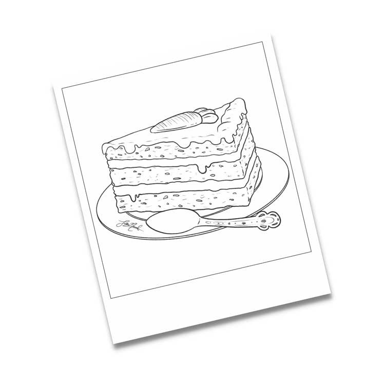 Carrot Cake B&W Polaroid Print / Colouring Card