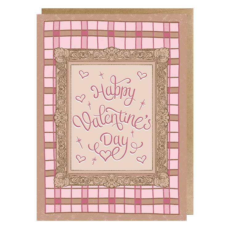 Kitsch Valentine's Day Greeting Card, Pink Plaid
