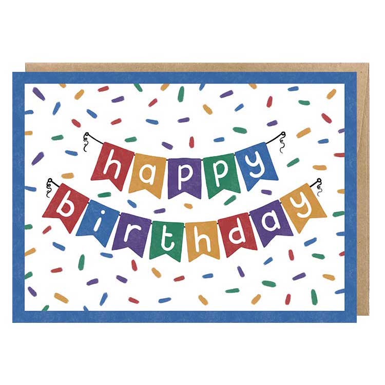 Retro Birthday Banner Greeting Card, Blue