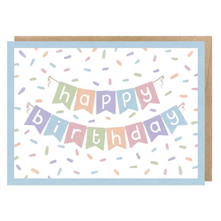 Retro Birthday Banner Greeting Card, Pastel