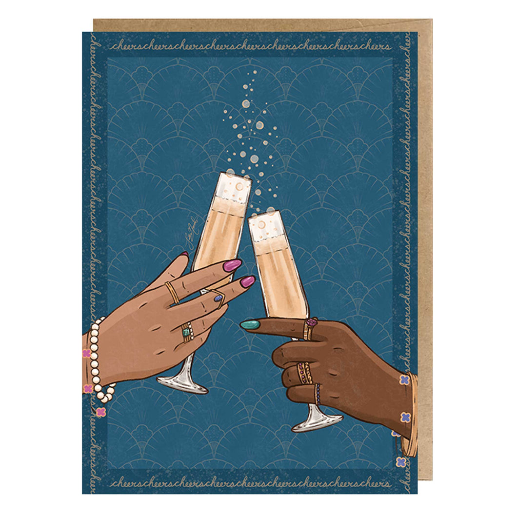 Champagne Cheers Greeting Card, Navy